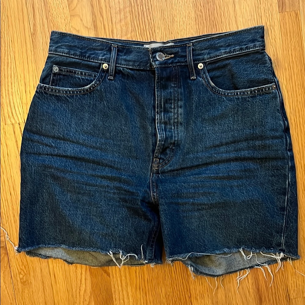Everlane High Waist Blue Shorts with Frayed Hem